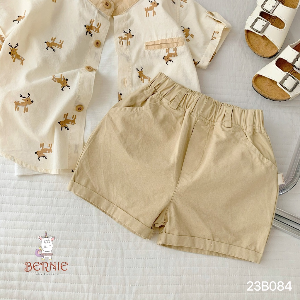 Bộ sơ mi cộc tay cổ tàu họa tiết hươu Bernie cho bé trai