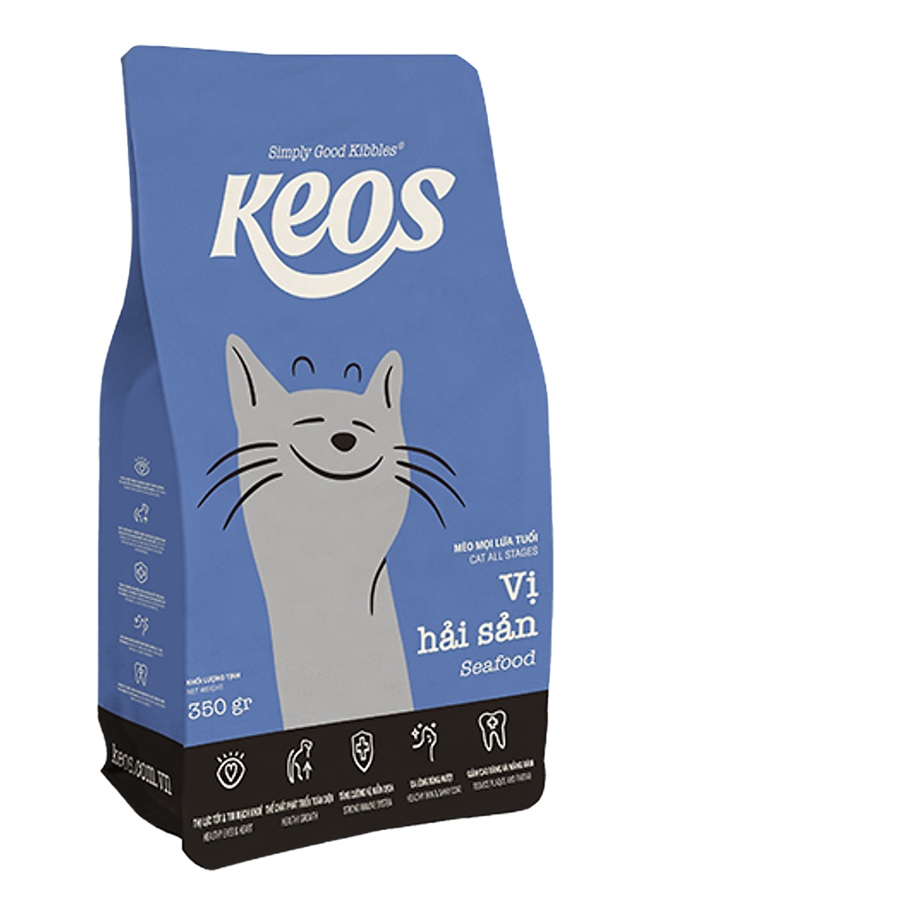 Thức Ăn Hạt Cho Mèo Keos Túi 1kg, Dành Cho Mèo Mọi Lứa Tuổi Vị Hải Sản