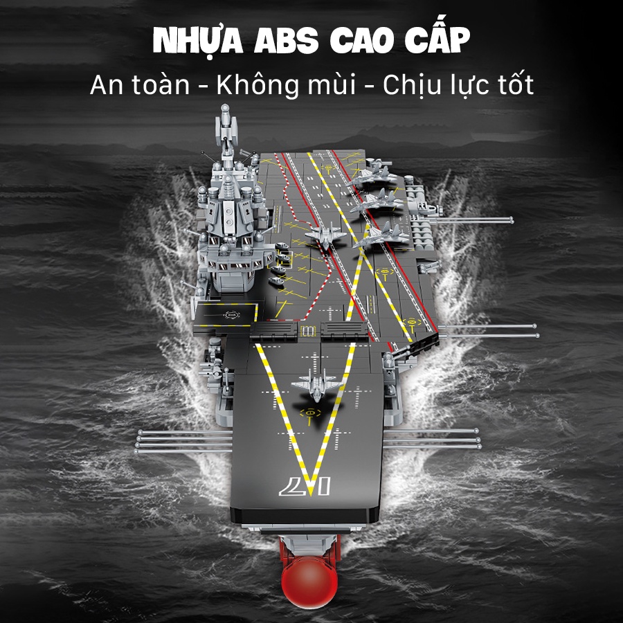 Bộ đồ chơi lắp ráp Tàu Sân Bay khổng lồ 2000CT-Xếp hình logo tàu chiến dài 80 cm kèm lính hải quân