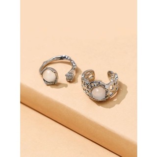 Set nhẫn 2 chiếc hạt đá màu xám