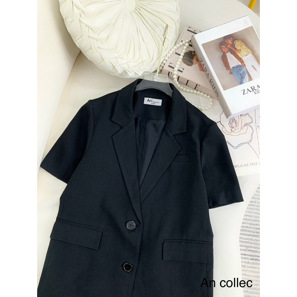Áo blazer nữ áo vest ngắn tay khoác ngoài phong cách hàn quốc màu tím cốm đen trắng be 2 lớp hinhi bl1