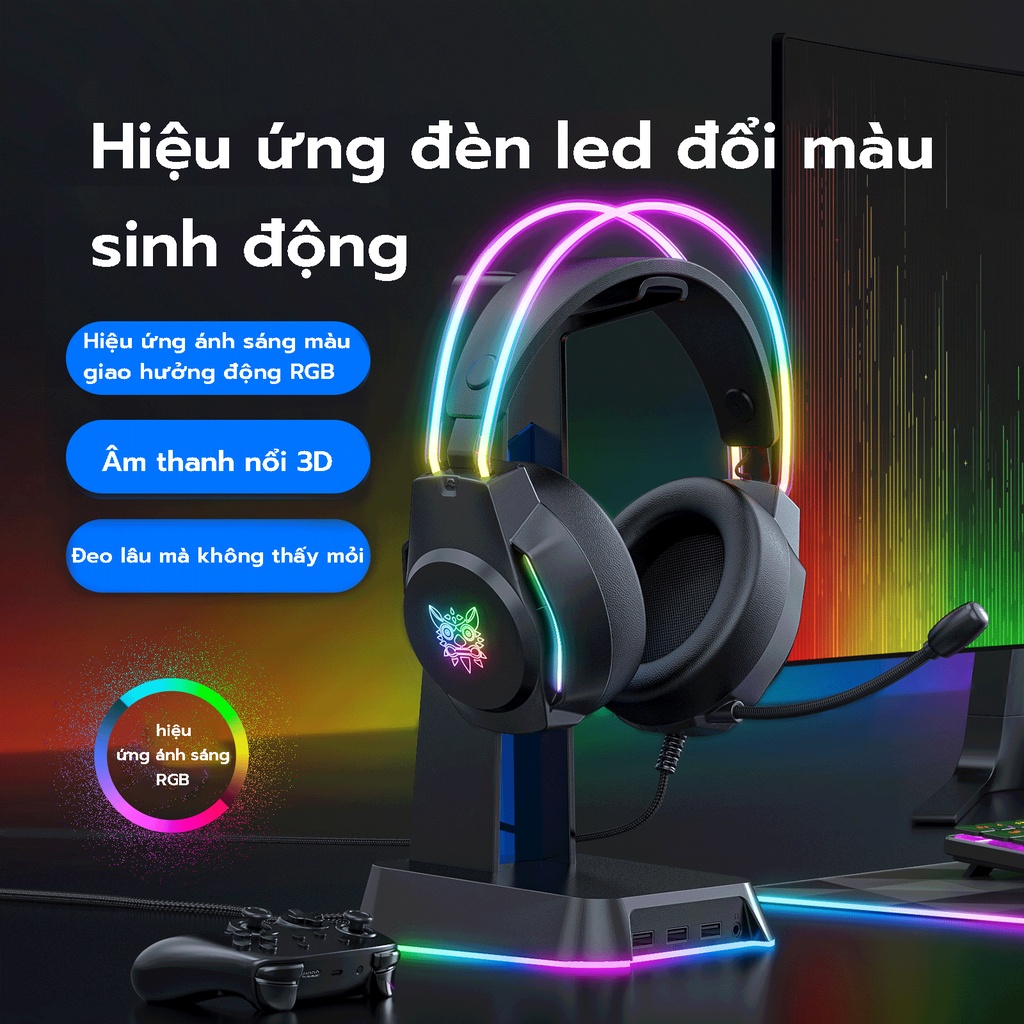 Tai nghe Chụp tai Chơi game Đen ONIKUMA X26 Có Micro Chống ồn, Tay nghe Gaming Có RGB,Cho Máy tính, Laptop, PC