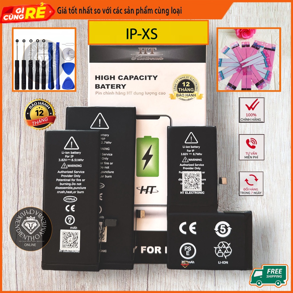 Pin Dung Lượng Cao HT Electronic bảo hành 12th - lỗi 1 đổi 1 5/6g/6p,6s/6sp,7g/7p,8g/8p/X/Xsmax) HT Electronic