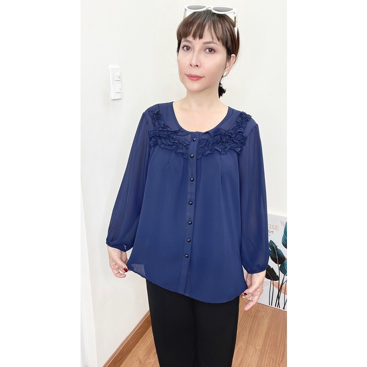 Áo  Trung Niên Cổ Tròn  Sang Trọng Đi Tiệc Cho Mẹ, Bà U50-80, Thời Trang Trung Niên Cho Mẹ Sang Trọng
