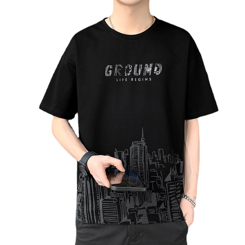 Áo thun nam, áo phông nam tay ngắn cổ tròn chất cotton khô, dày dặn thoáng mát hình thành phố - An Cường Fashion