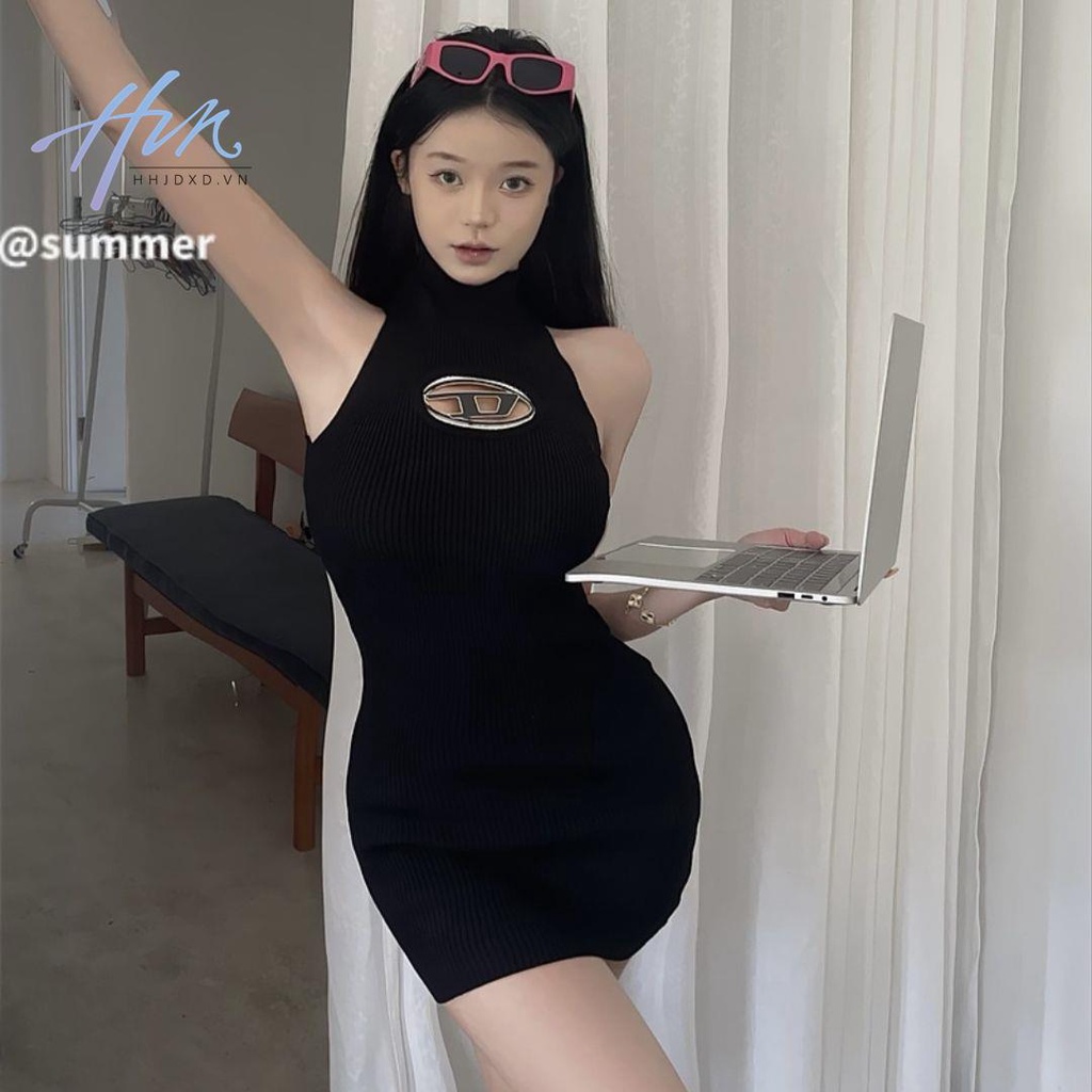 Đầm Dệt Kim Ôm Dáng Thời Trang Xuân Hè Hàn Quốc Thiết Kế Rỗng Mỏng Gợi Cảm Cho Nữ