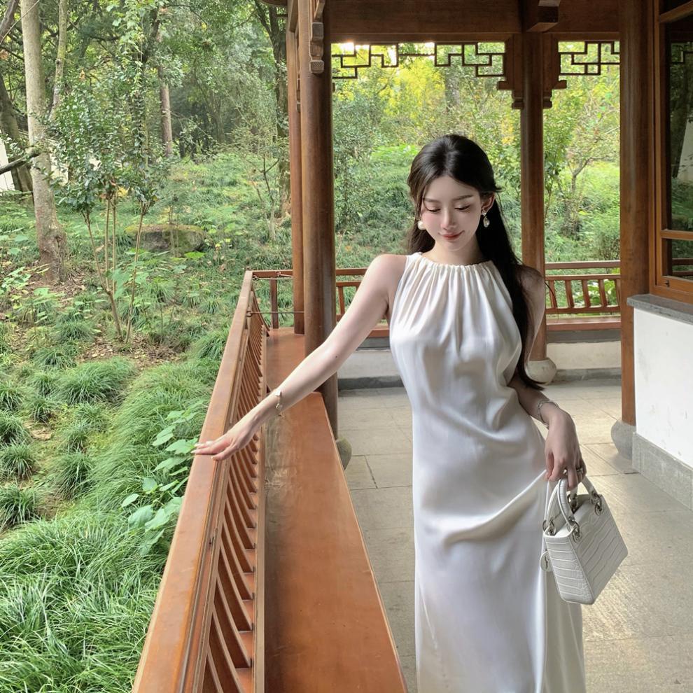 Váy không tay satin xếp ly kiểu Pháp mùa hè thiết kế mới thắt lưng dây buộc cổ tích đi biển chỉ có tại Luxieu Garden 🌸
