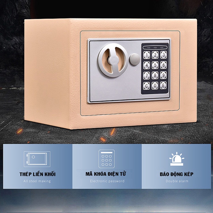 Két Sắt Mini Thông Minh AMYLY Két Sắt Mở Khóa Bằng Số Điện Tử Kích thước D23cm x R17cm x C17cm Hai Màu Trắng, Đen