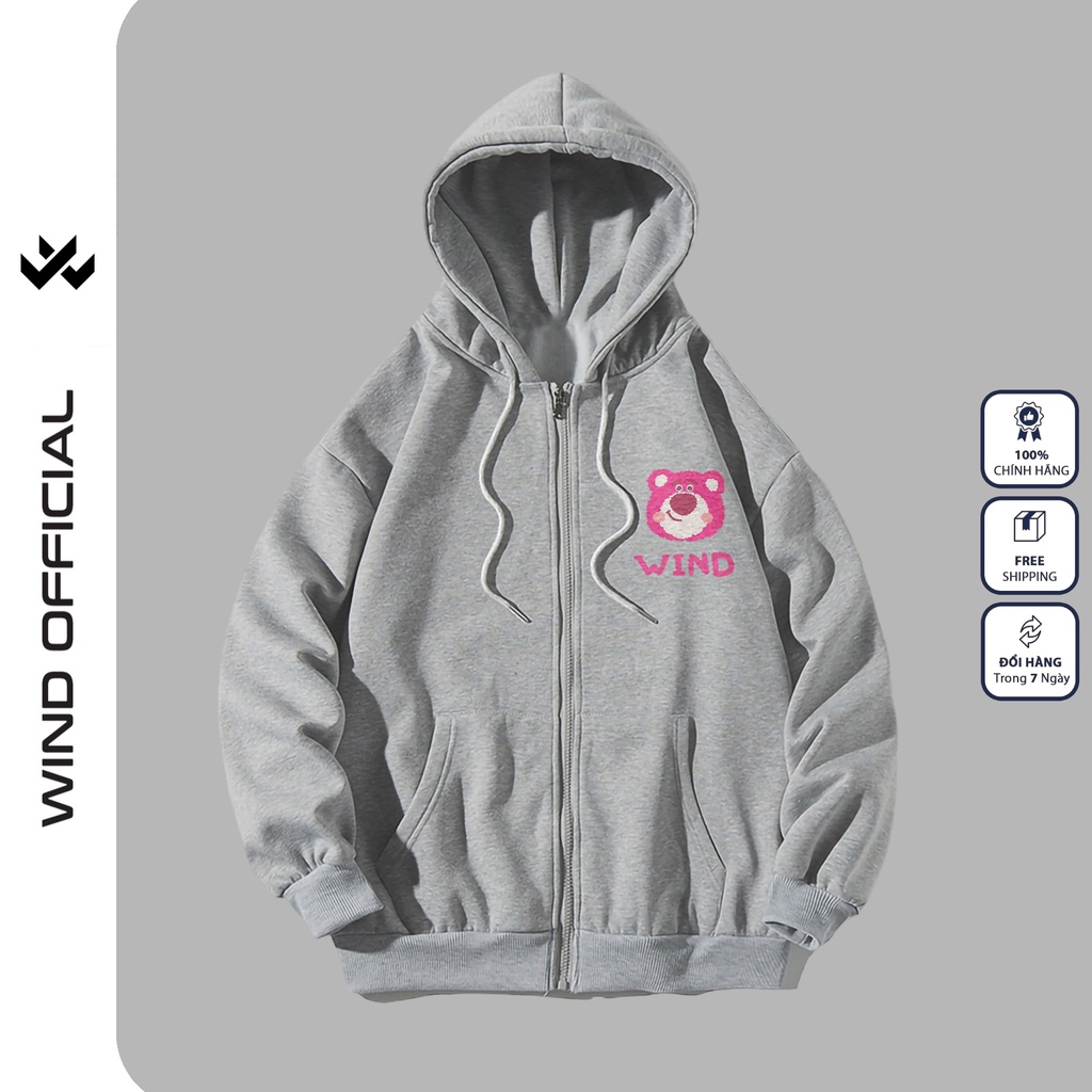 Áo khoác nỉ Zip form rộng WIIS unisex nỉ bông Gấu Lotso Money thời trang nam nữ oversize ulzzang