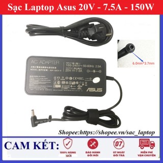 Sạc Laptop Asus 20V - 7.5A - 150W Chân kim 6.0*3.7mm Dùng GL531GT FX95G FX505DD Rog FX505GT FX506LH FX705GT G731 FA506
