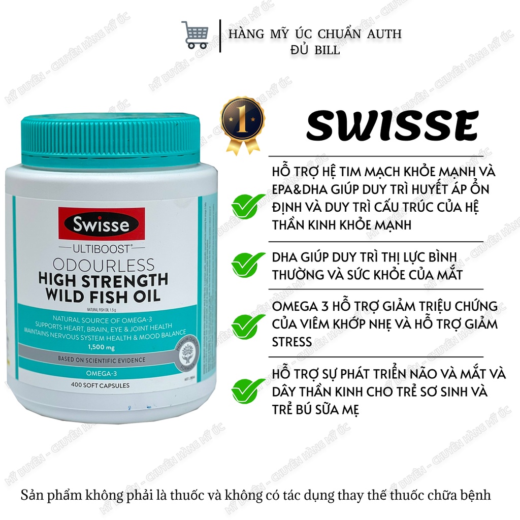 Dầu cá Úc Swisse Ultiboost Odourless High Strength Wild Fish Oil 1500mg 400 viên