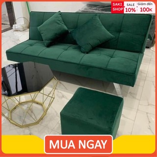Combo bộ sofa giường nằm, sofa bed mini màu xanh lá