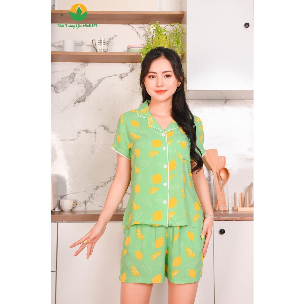 Bộ mặc nhà pijama nữ mùa hè Việt Thắng, quần đùi, áo cộc tay, chất Lanh B03.2205