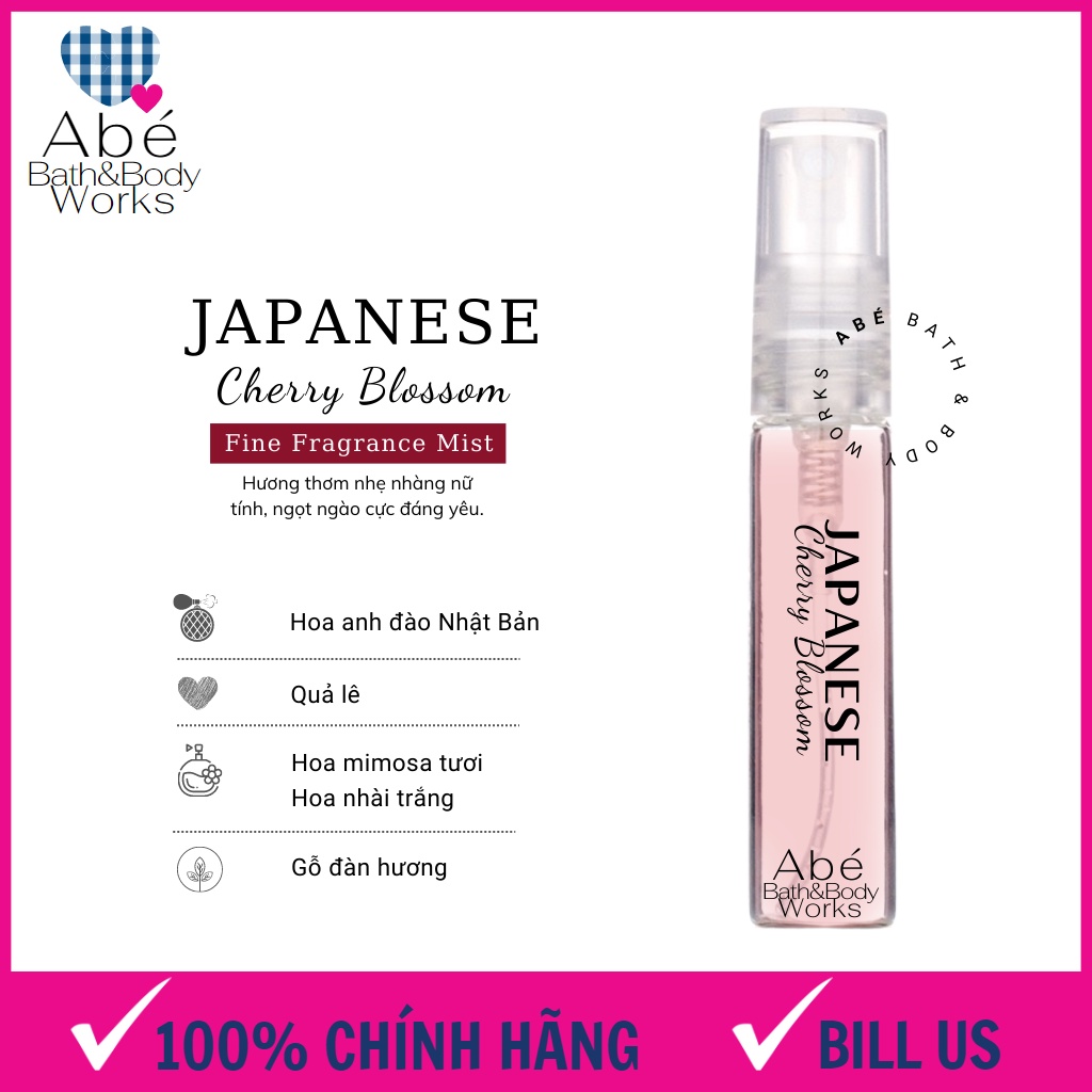 Xịt thơm toàn thân body mist BATH AND BODY WORKS chính hãng, body mist chiết 5ml.