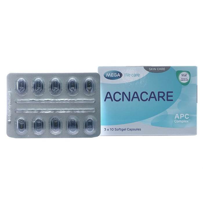 Viên Uống Ngăn Ngừa Mụn, Hỗ Trợ Trị Mụn Và Viêm Tuyến Bã Nhờn Acnacare Mega We Care 30 Viên