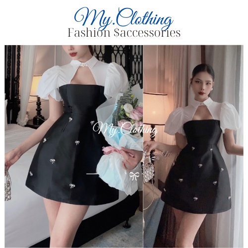 Đầm/ váy phối phi kết hợp cổ sơ mi tay phồng điệu đà My.Clothing V48