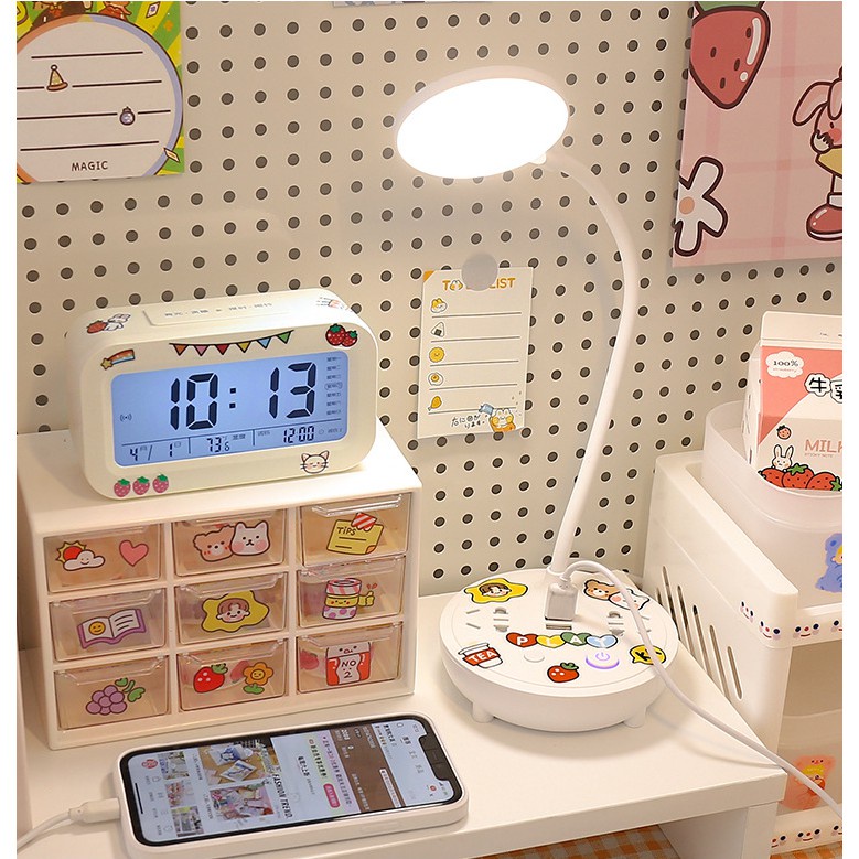 Đèn ngủ để bàn kèm ổ cắm điện đa năng, cổng USB sạc nhanh Ráp công tắc tắt bật riêng, dây dài 2.8m an toàn, chống giật