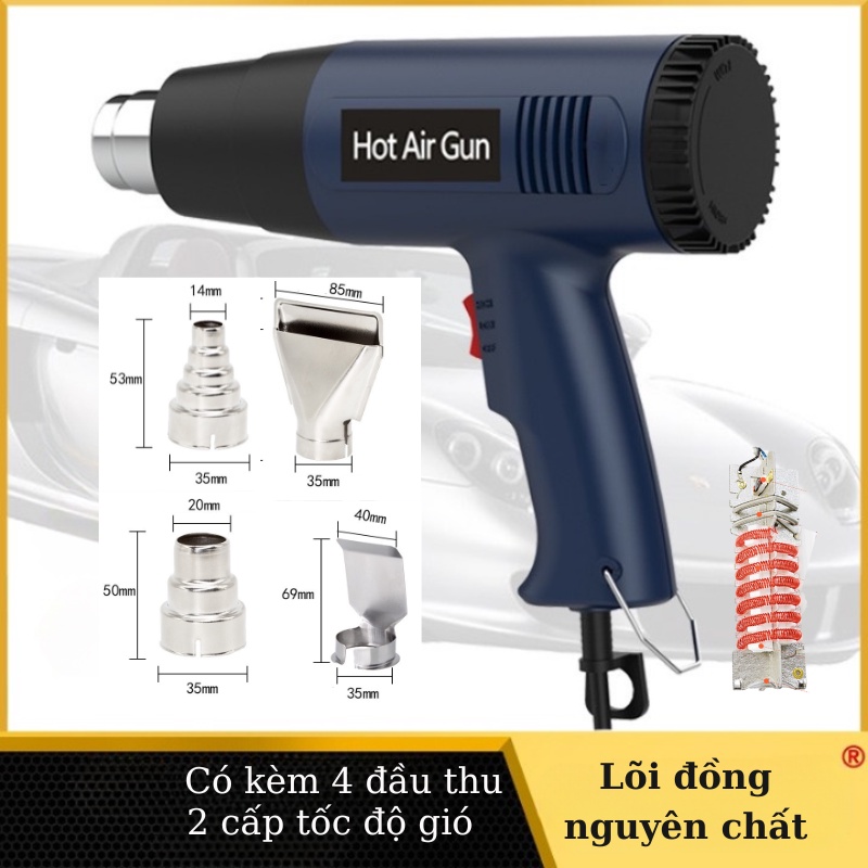 Máy khò nhiệt  2000w CHÍNH HÃNG Công Ty, khò hơi nóng cầm tay mini, bọc màng co giỏ quà tết, dán decal ô tô xe máy