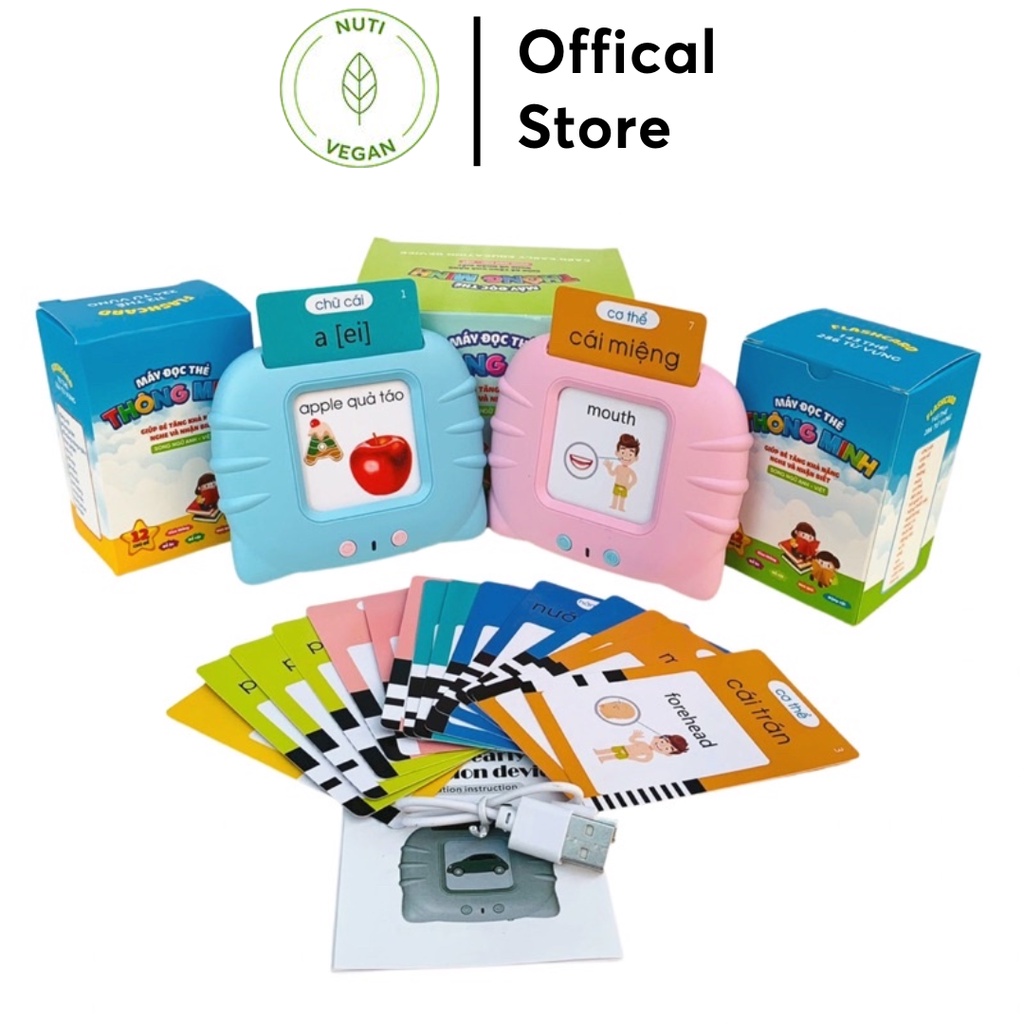 (Kèm Thẻ Flashcard Và Sạc) Máy Đọc Thẻ Tiếng Anh Song Ngữ 224 Từ và 510 Từ Gồm 3 Chế Độ Đọc & Bài Hát Cho Bé
