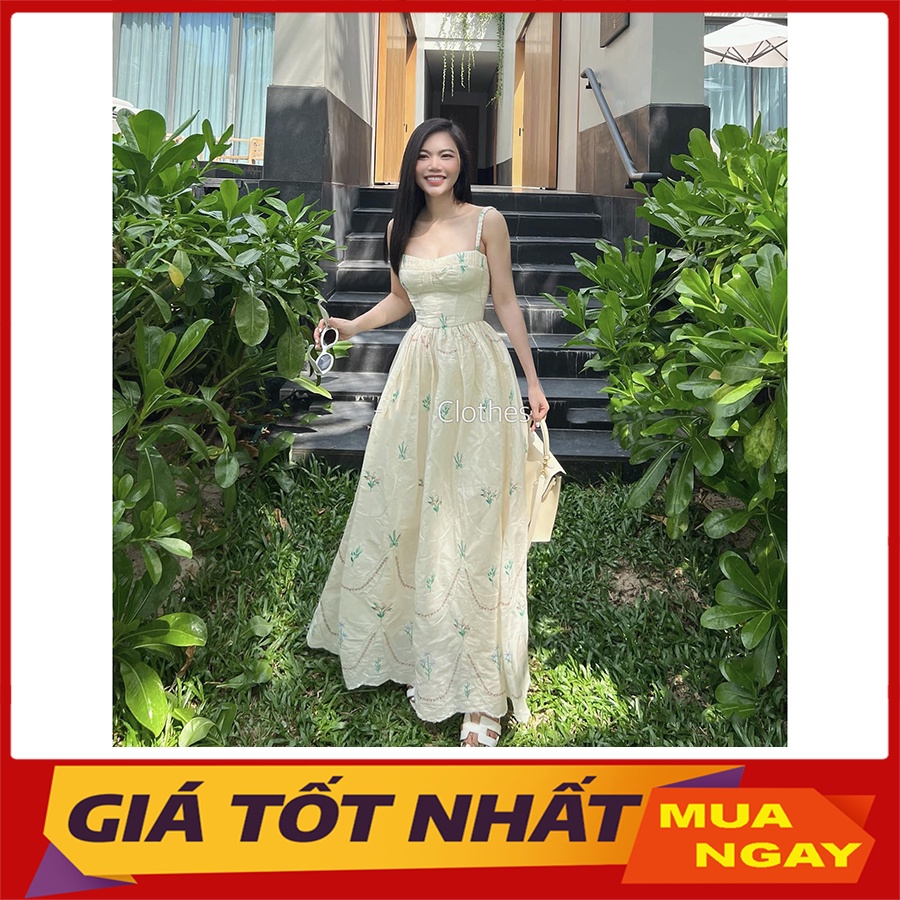 Váy Hoa Thô Thêu Họa Tiết Hình Hoa Hàng Cao Cấp Quảng Châu V3045 - Yamy888