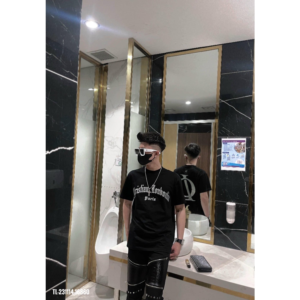 2023 Áo Thun LV Louboutin ft Chirtian SS23 Nan Nữ In in chữ Luôn Vui Tươi