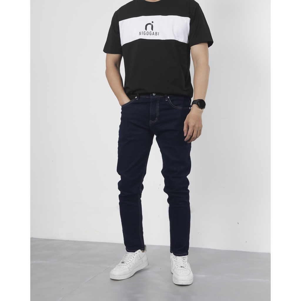 Quần jean nam skinny tape QJ06 Nigo ống ôm màu xanh navy co dãn ống ôm cao cấp