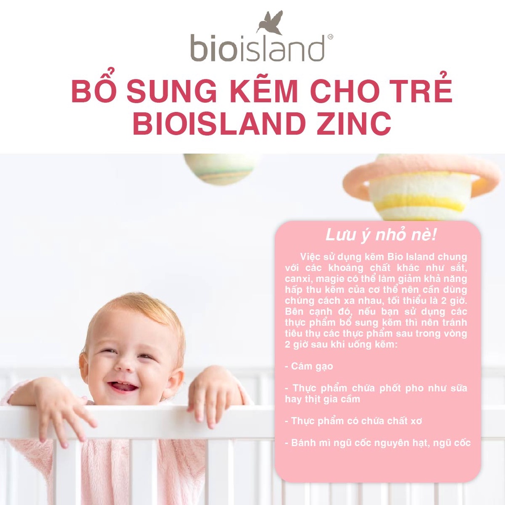 Viên uống bổ sung kẽm cho trẻ Bio Island Zinc tăng cường hệ miễn dịch 120 viên của Úc