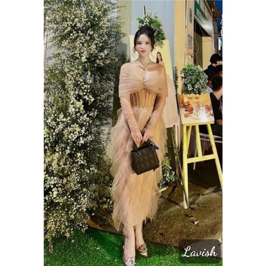 ĐẦM VOAN DÀI TAY NÂU