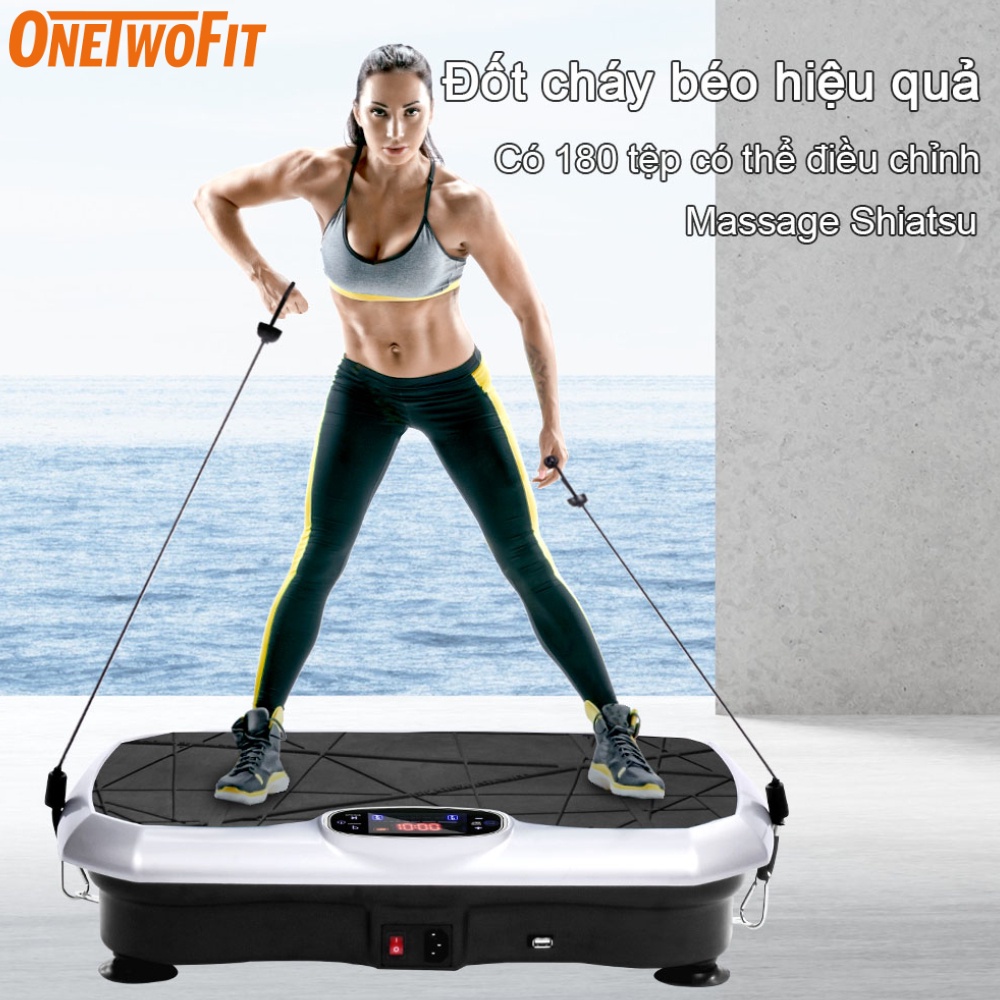Máy tập rung toàn thân bluetooth Onetwofit OT0354 hỗ trợ tập thể dục mát xa giảm cân có nhạc với dây rút cao cấp