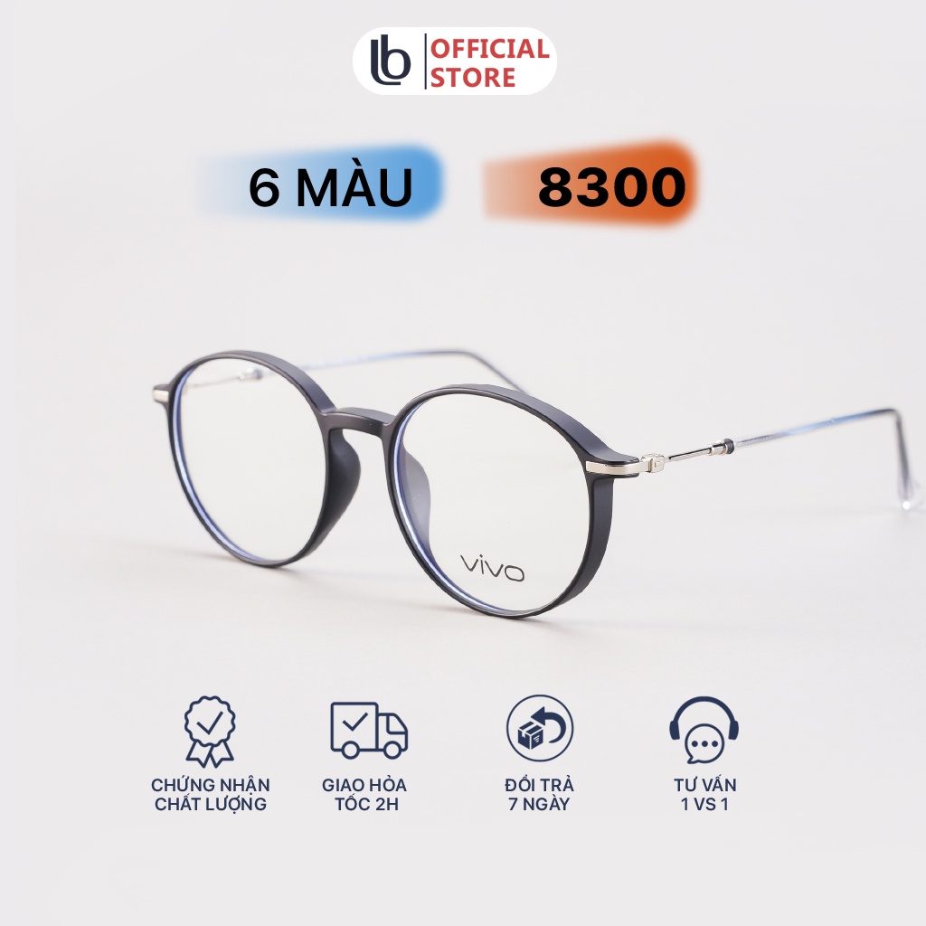 Gọng kính mắt tròn bầu nam nữ LB Eyewear UV 8300 Nhựa mềm thanh mảnh bền nhẹ - Màu đen, hồng, cam, trong suốt, xám, tím