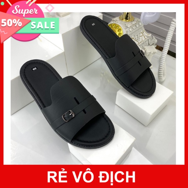 Dép nam Da Thật giá rẻ,Dép quai ngang khuy cài độc đáo,thời trang