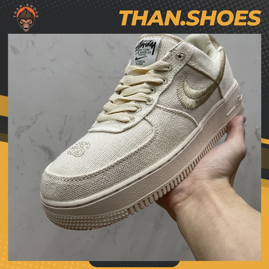 Giày Air Force 1 Low Stussy Fossil, AF1 Vải Canvas - Than.Shoes