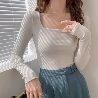 Áo thun trơn dài tay cổ vuông vải thun dáng ôm body thời trang hot trend 2023 dễ mặc dễ mix đồ