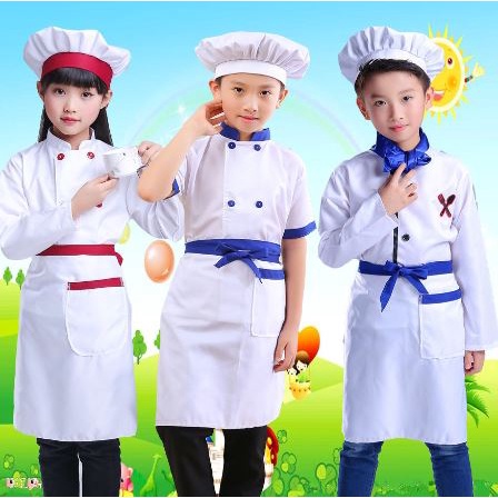 🍄 Trang Phục Đầu Bếp Cho Bé. Bộ Áo + Mũ + Tạp Dề Nấu Ăn Trẻ Em. Sét Hóa Trang Hàng Quảng Châu Chất Lượng Cao