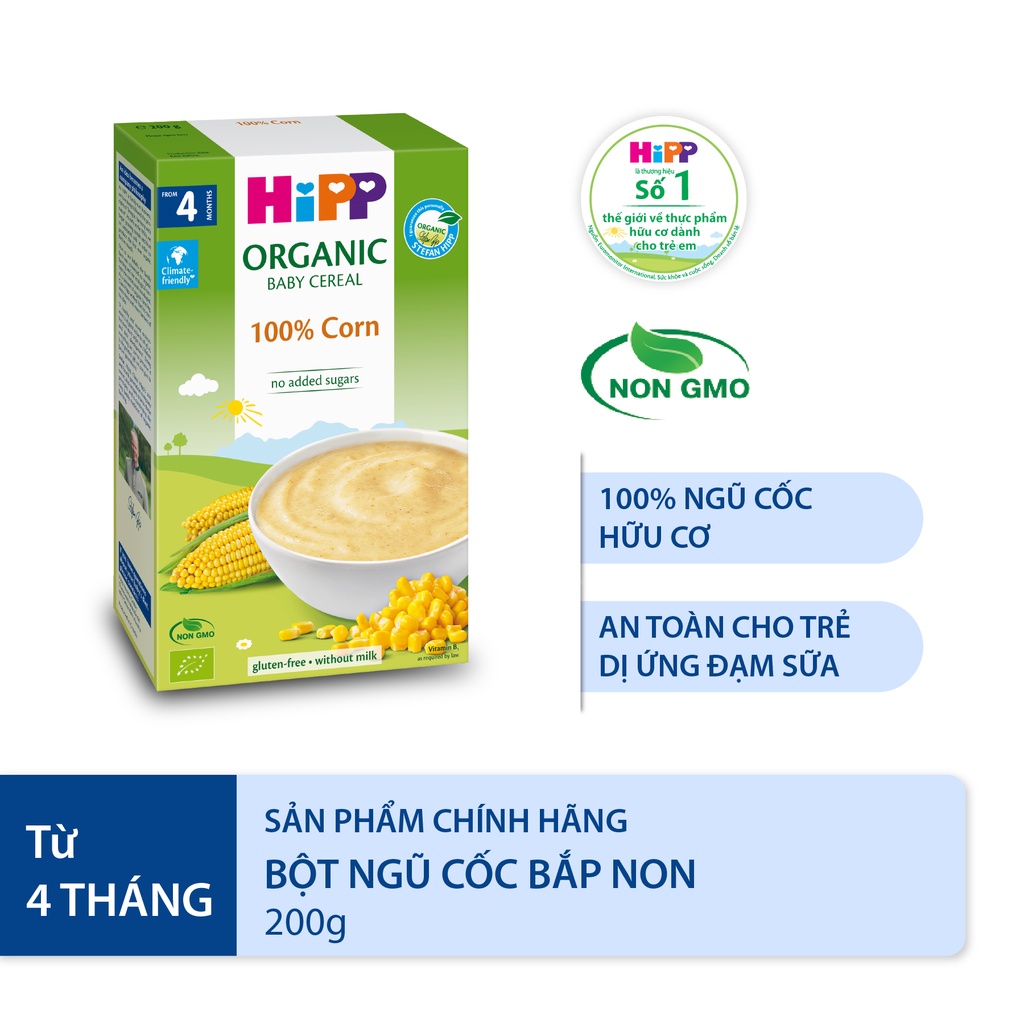 Bột ăn dặm HiPP 100% ngũ cốc Organic, không chứa sữa 200g (Tối ưu cho trẻ dị ứng đạm sữa)