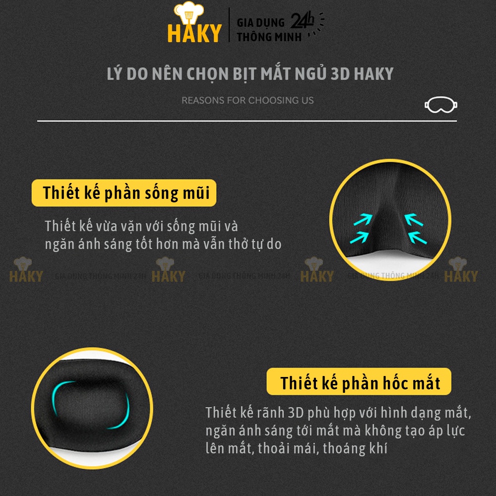 Bịt mắt ngủ 3D thoáng khí, mềm mại, thư giãn mắt, chống chói mắt khi ngủ trưa văn phòng, trên ô tô, du lịch HAKY030