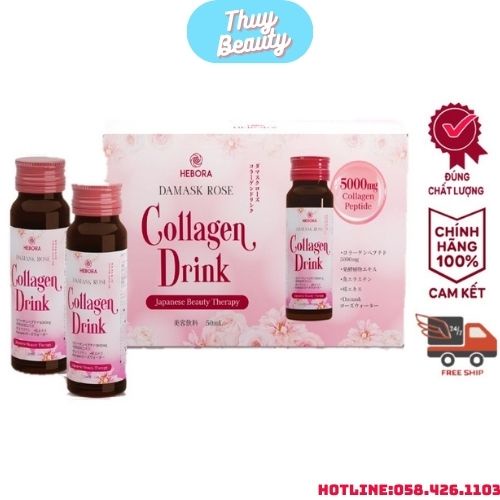 Nước Uống Hebora Damask Rose Collagen Drink 5000mg Collagen Peptide 50ml x 10 Lọ Nhật Bản