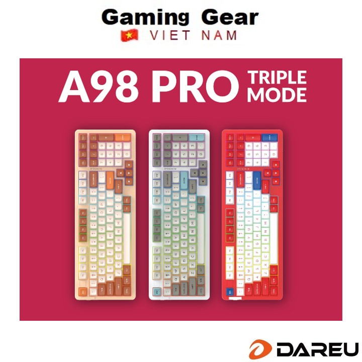 Bàn phím cơ Dareu A98 Pro không dây - Kết nối bluetooth 5.1 / Wireless 2.4G / Type C - USB | Hotswap | Led RGB