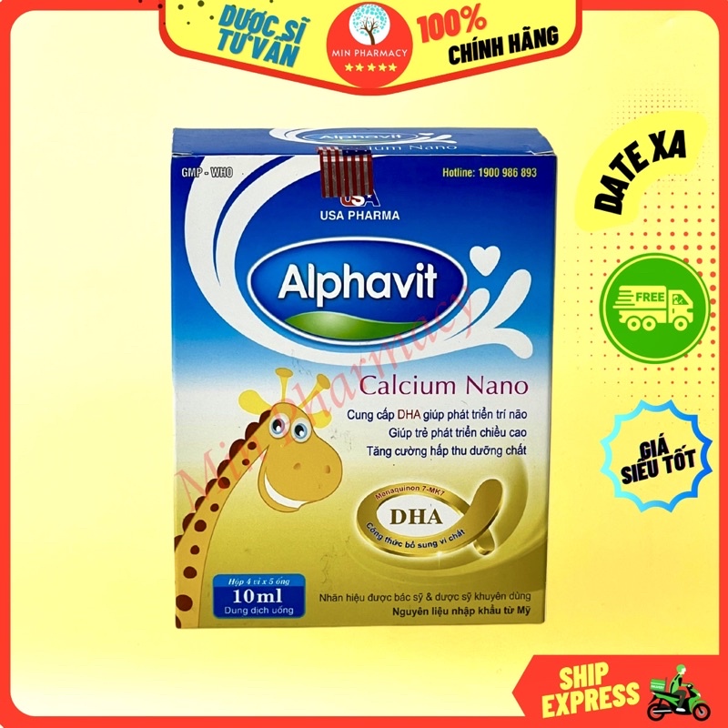 Dung dịch uống bổ sung calci và vitamin cho trẻ nhỏ ALPHAVIT Calcium Nano DHA USA Pharma hộp 20 ống