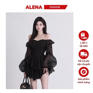 Đầm dự tiệc trễ vai ALENA Fashion váy tiểu thư đi biển dự tiệc phong cách Hàn Quốc váy xoè xếp ly 2 lớp có đệm mút ngực