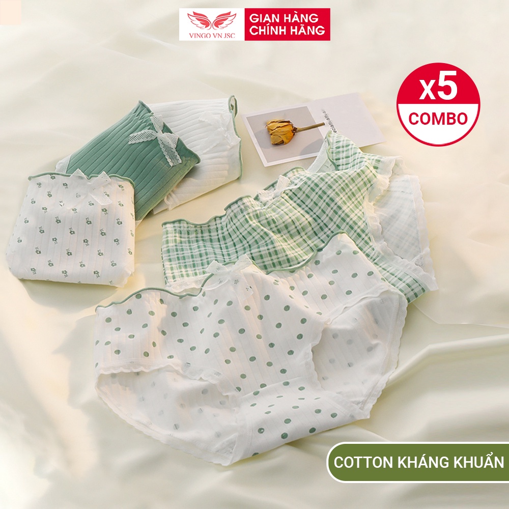 Combo 5 quần lót nữ cotton thiên nhiên co giãn 4 chiều VINGO đáy 2 lớp cotton tinh khiết kháng khuẩn an toàn CB43 VNGO