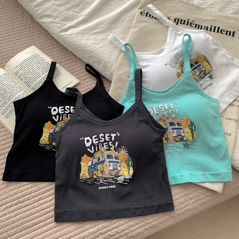 LANJIEXI Áo Croptop Hai Dây In Họa Tiết Thời Trang Quyến Rũ Cho Nữ