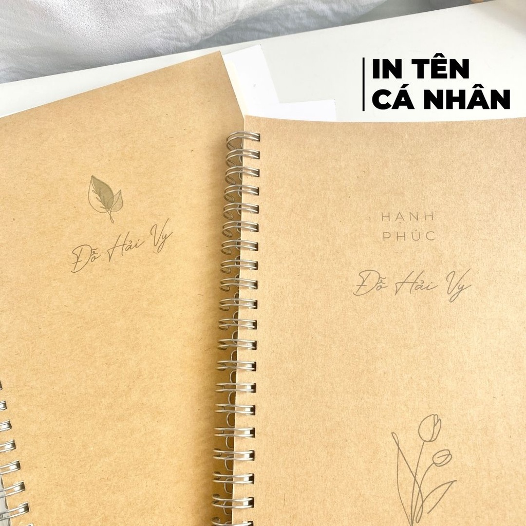 Sổ tay cỡ A5 bìa Kraft in tên cá nhân Hạnh Phúc Bình Yên 120 trang_Guden Stationery