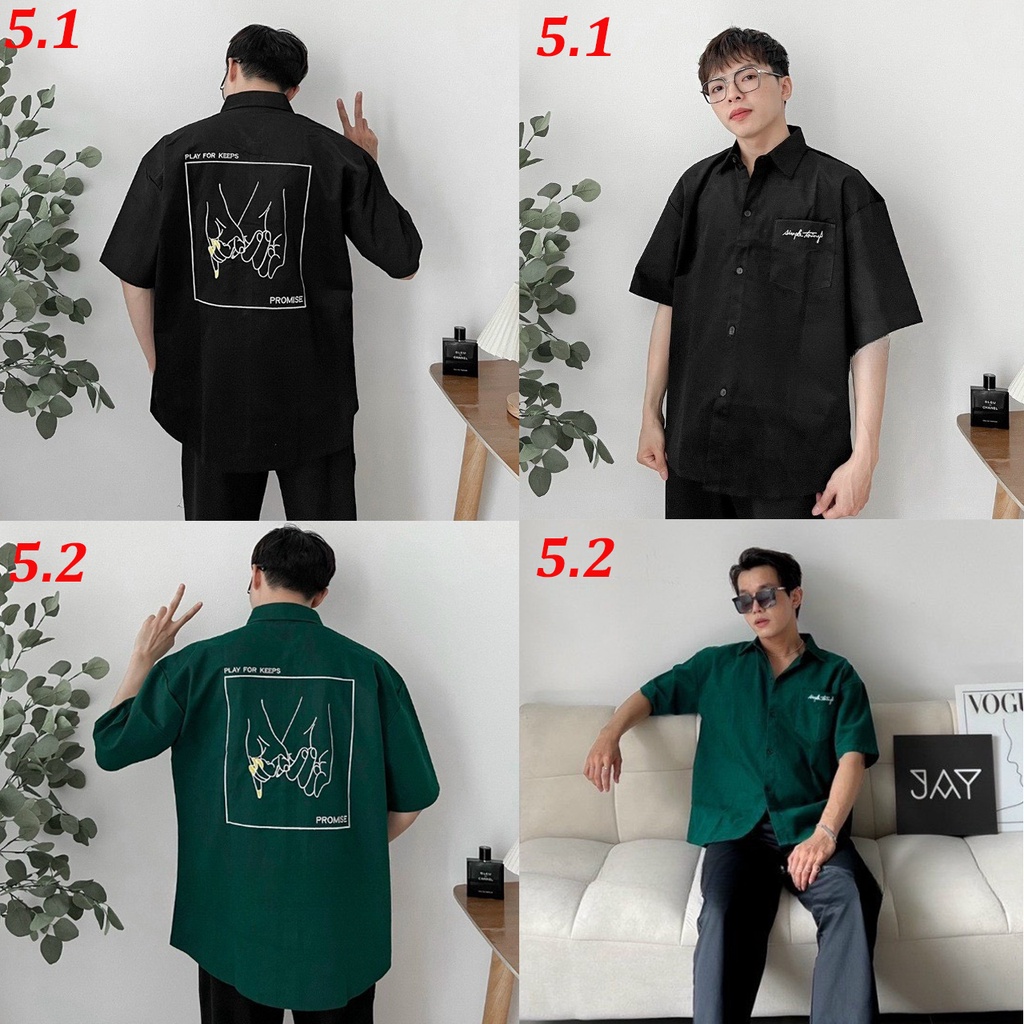 Áo sơ mi cặp đôi nam nữ tay lỡ form rộng, Áo sơ mi unisex kiểu tay lỡ form rộng thêu họa tiết