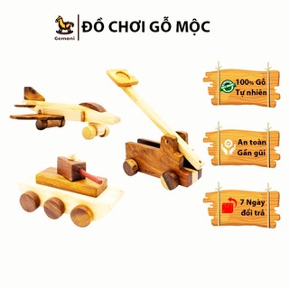 Combo 3 món đồ chơi chiến đấu bằng gỗ: xe tăng, máy bay chiến đấu, máy bắn đá.