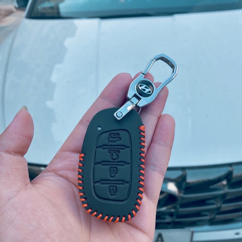 Bao da chìa khoá xe huyndai creta 4 nút chất liệu da bò khâu tay nguyên miếng