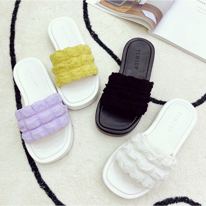 FREE SHIP Dép nữ quai ngang đế bánh mì quai da êm mềm