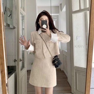 Set áo váy dạ tweed siêu sang chảnh chân váy dài ngắn