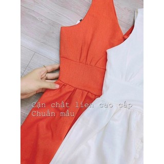 Váy cổ V cúc bọc đai eo
