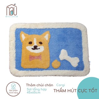 Thảm chùi chân sợi bông mặt sau có chống trượt dùng được cho cả giặt máy Họa tiết Mèo, Thỏ, Hổ, Chó Shiba và Corgi